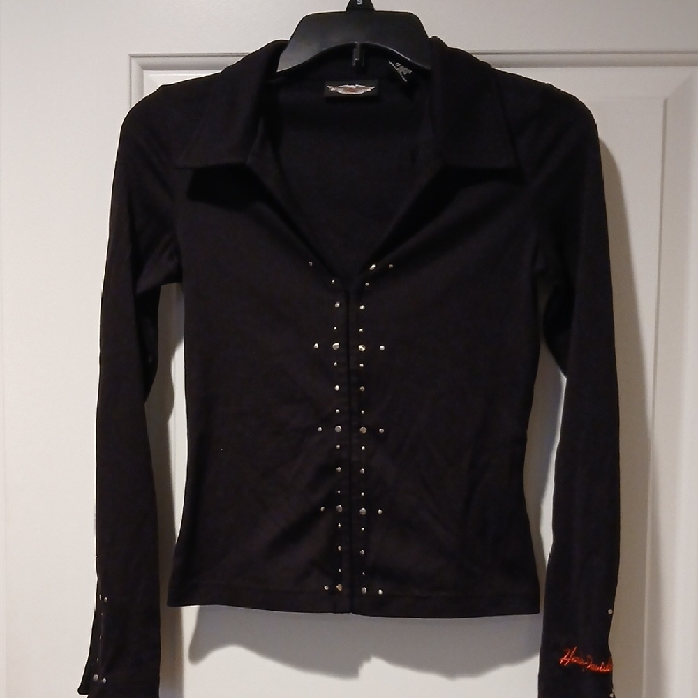 Harley-Davidson Black Long Sleeve Button-Down Shirt with Stud Detail